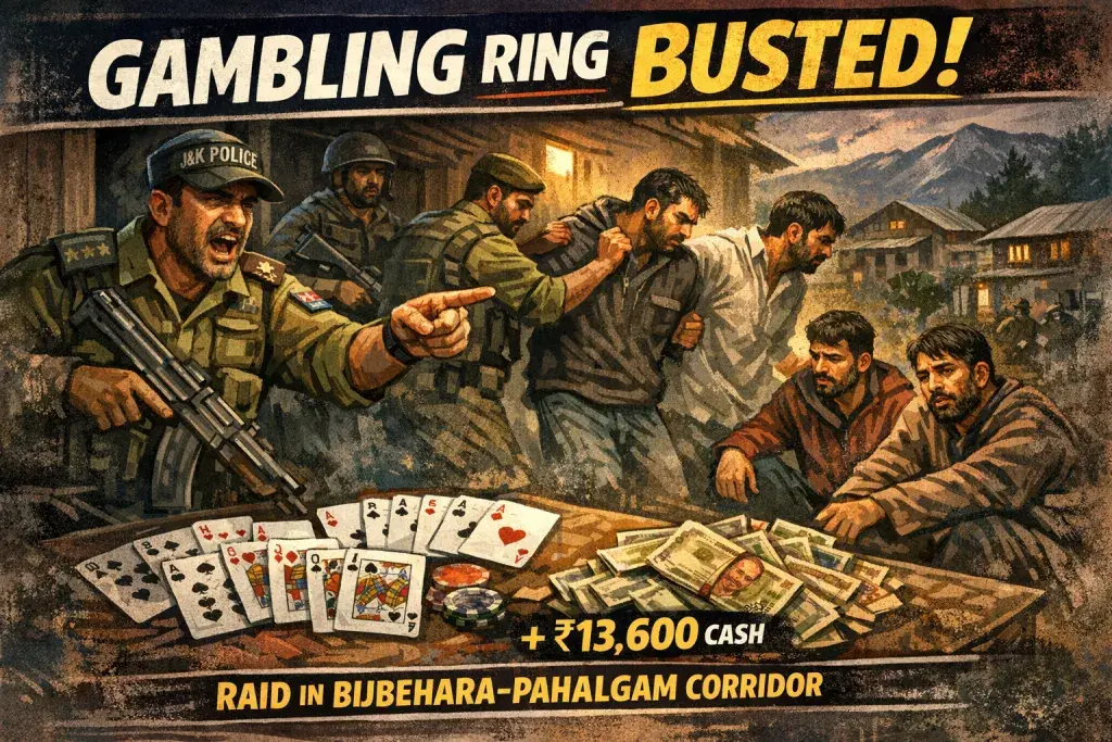 Anantnag Police Raid Exposes Gambling Ring in Bijbehara-Pahalgam Corridor